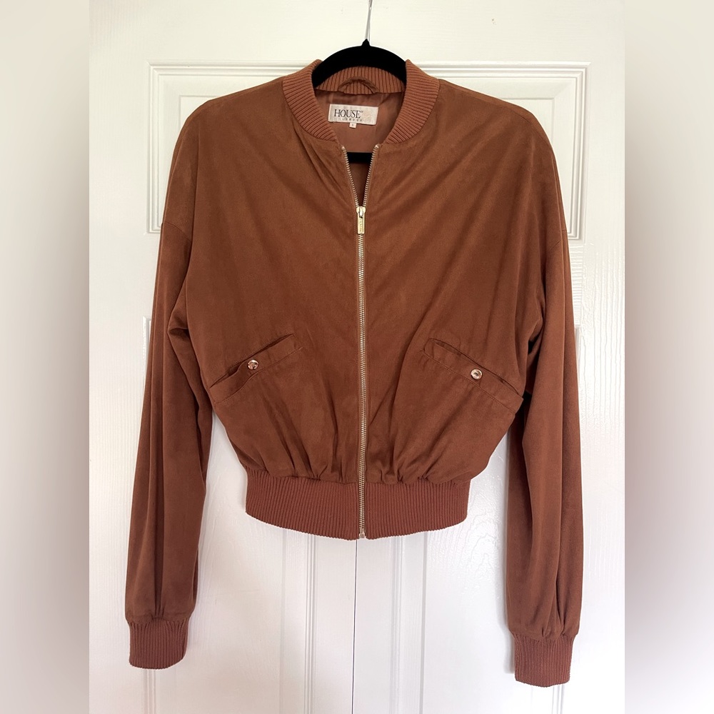 HOUSE OF CB London Brown Suede Bomber Jacket Size S